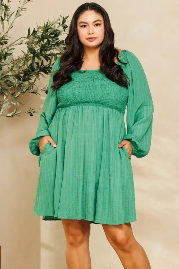 Curvy Girl Wovin Smocked Mini Dress