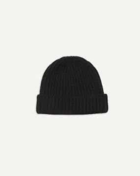 Drake's Cashmere Ribbed Knit Beanie / Black