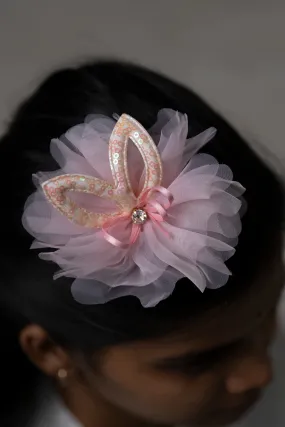 Elegant Pink Tulle Bow Hair Clip with Sequin Accents for Girls