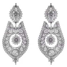 Elegantly Grand Sterling Silver Filigree Queen Earrings