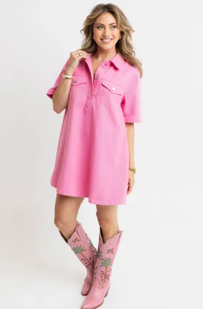 Elle Denim Dress - Pink