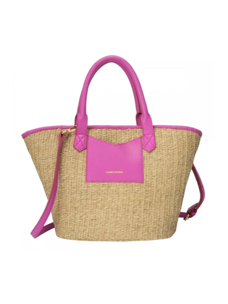 Every Other Rattan Bucket Bag - Fuchsia