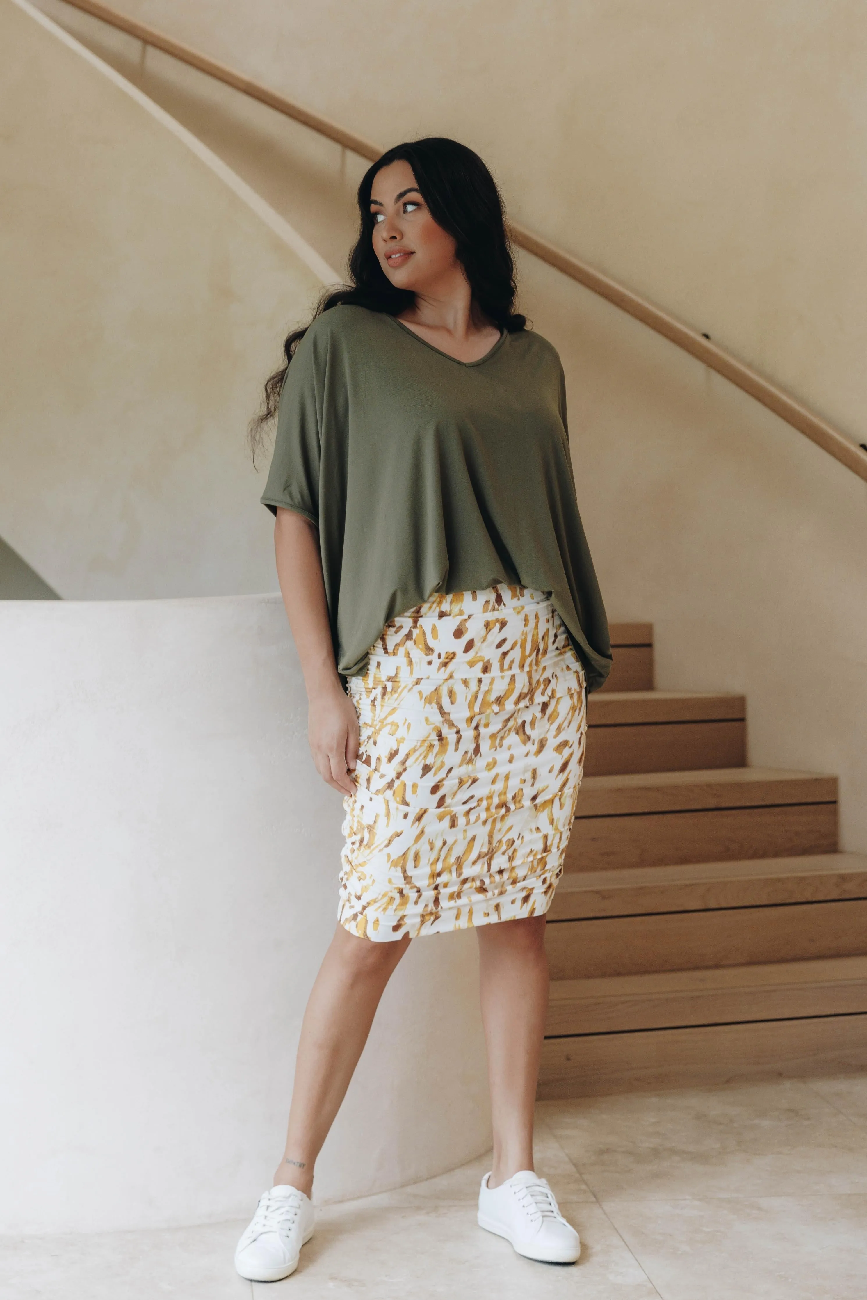 FINAL SALE Ruche Skirt in Tuscan Lane