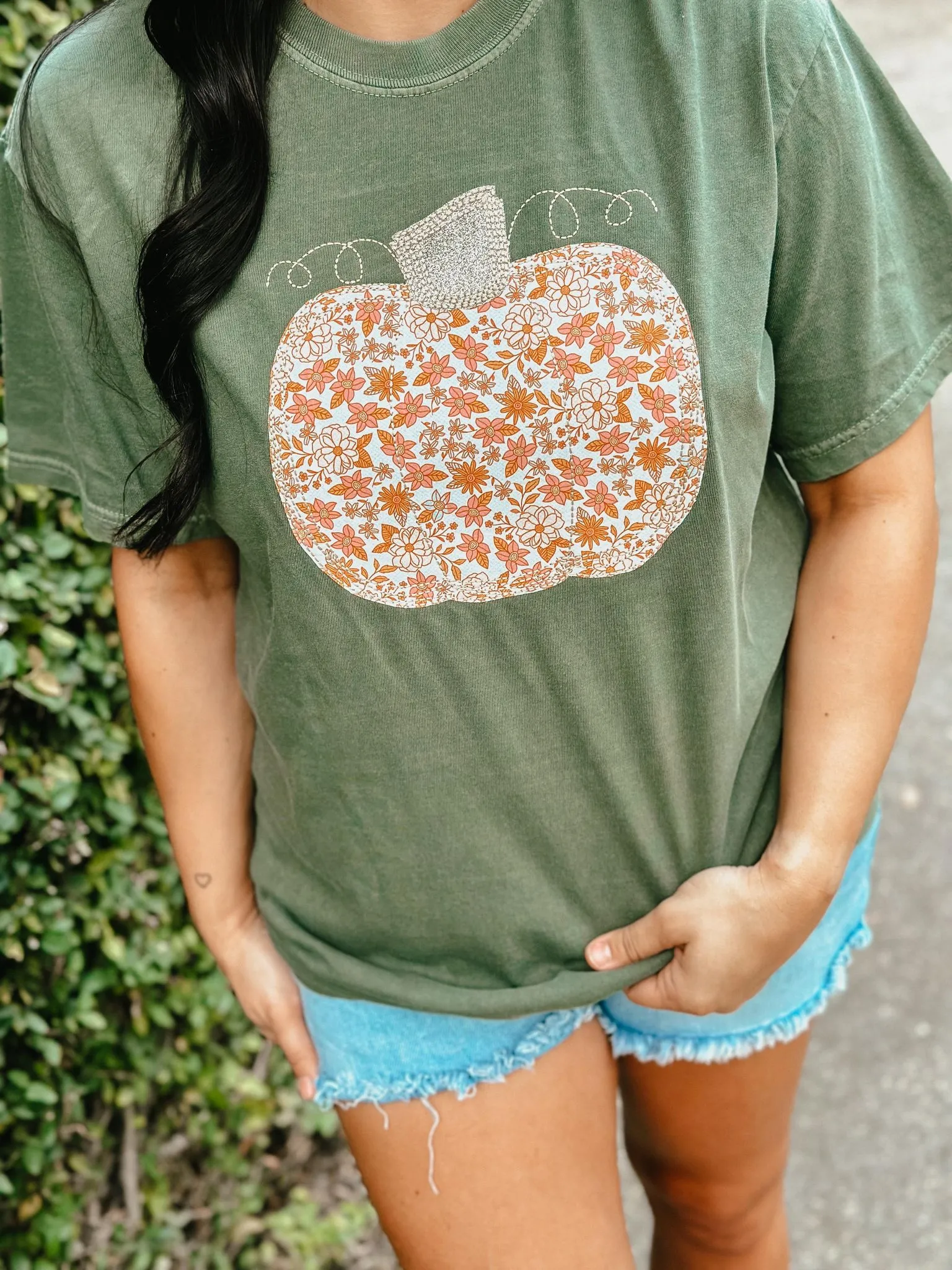 Floral Glitter Pumpkin Applique Tee