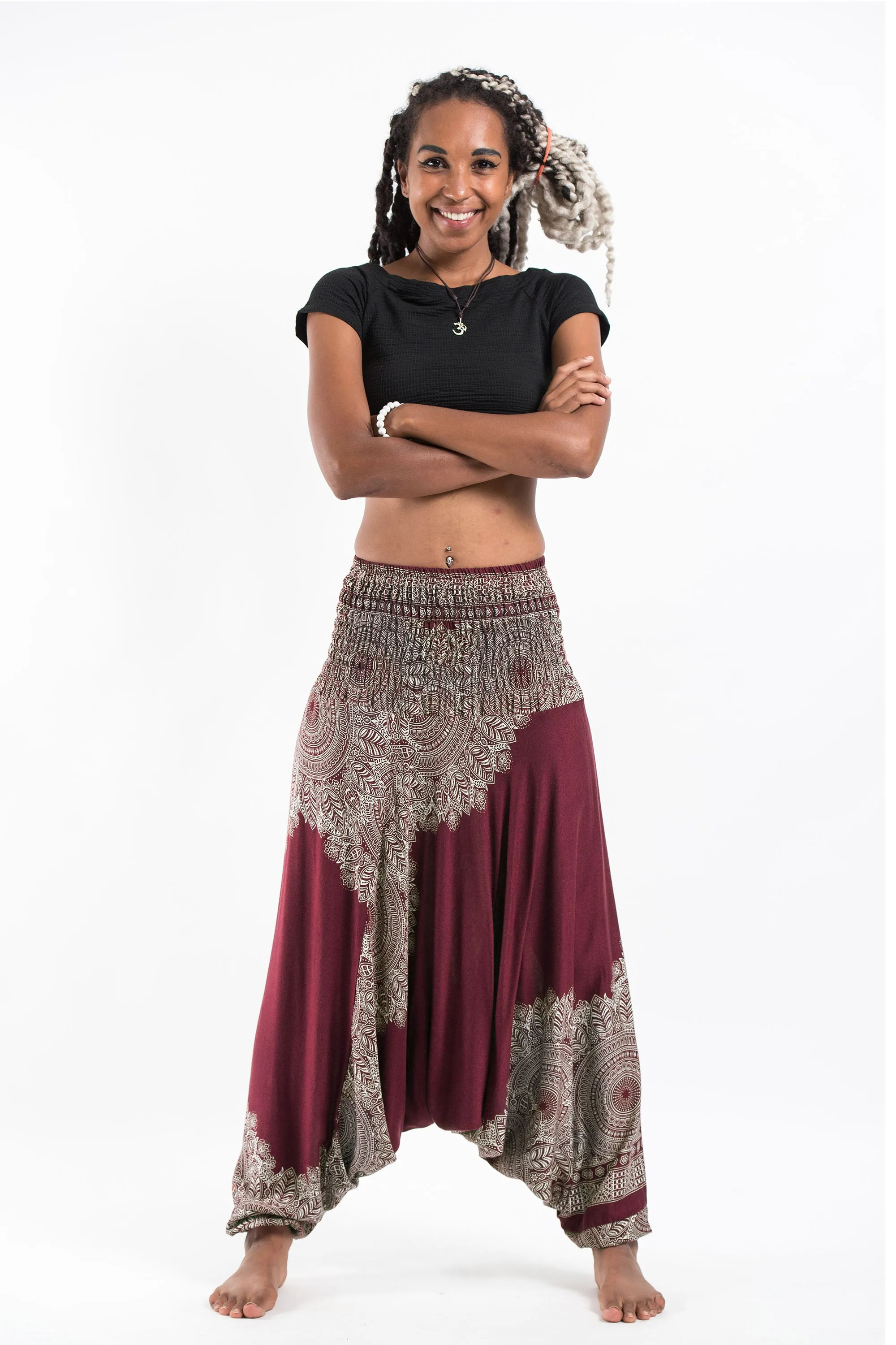 Floral Mandalas 2-in-1 Jumpsuit Harem Pants in Maroon