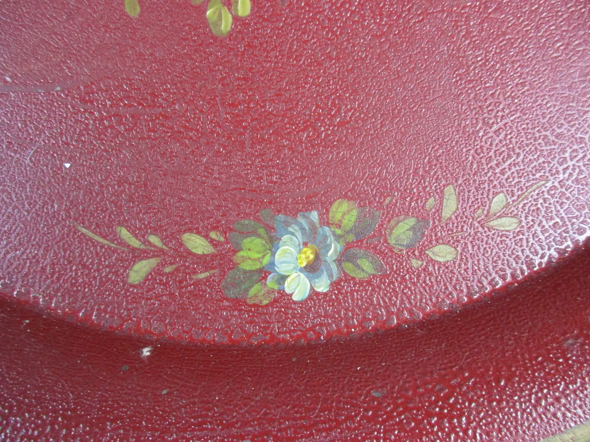 French Vintage Thick Tole Tray with Hand Painted Flowers