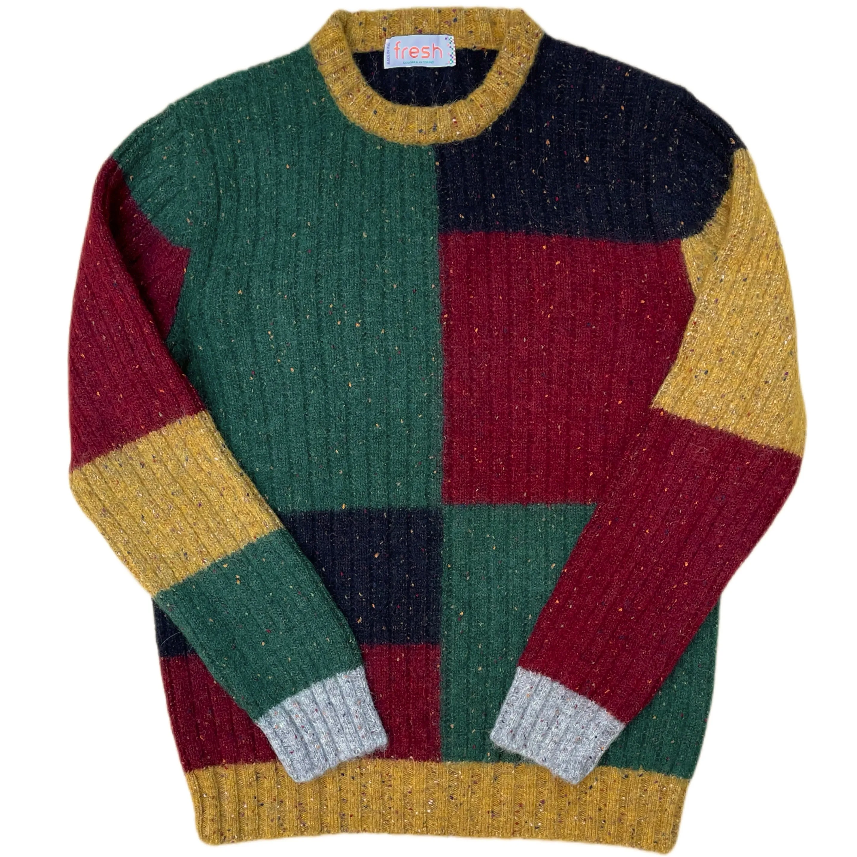 FRESH Issey Multi Colorblock Crew Neck Wool Sweater