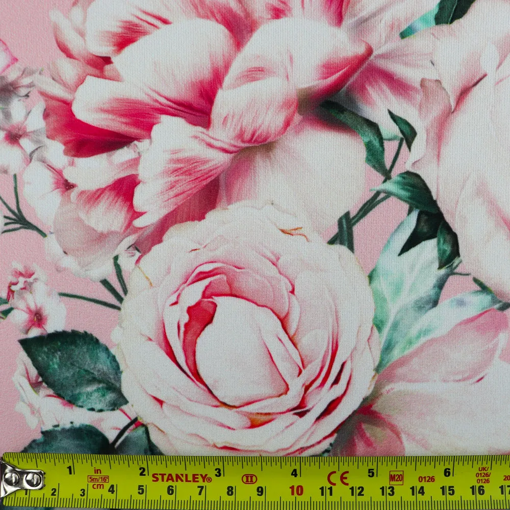 FS1033 Pink Rose Floral Scuba Stretch Knit Fabric Pink