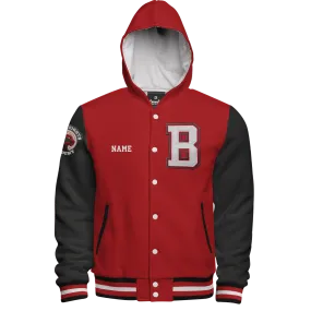 Hooded Cotton Fleece Varsity Jacket With No Lining