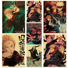 Hot Sale Anime Jujutsu Kaisen Kraft Paper Poster Wall Stickers Home Room Decor Cosplay Classic Art Painting