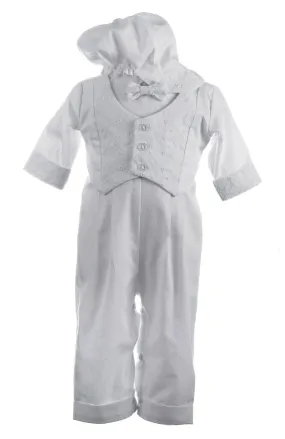 Infants Embroidered Christening Romper with Bow Tie - Grayson