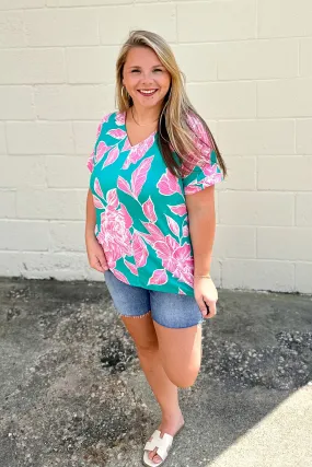 Keep On Hoping Floral Top, Teal