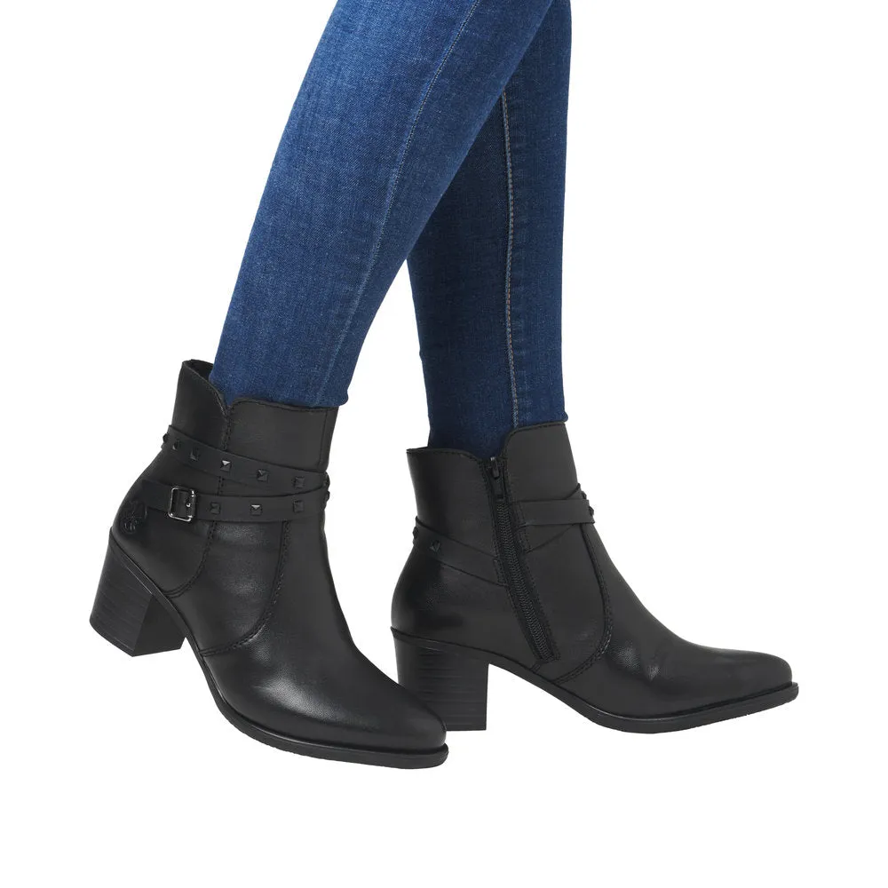 Ladies Rieker Boot Black Leather Zip Y2059-00