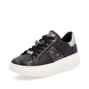 Ladies Rieker Evolution Lace Up Trainers Sneakers Black and Silver W1202-00