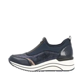 Ladies Zip Up Trainers Sneakers Navy Wedge D0T08-12