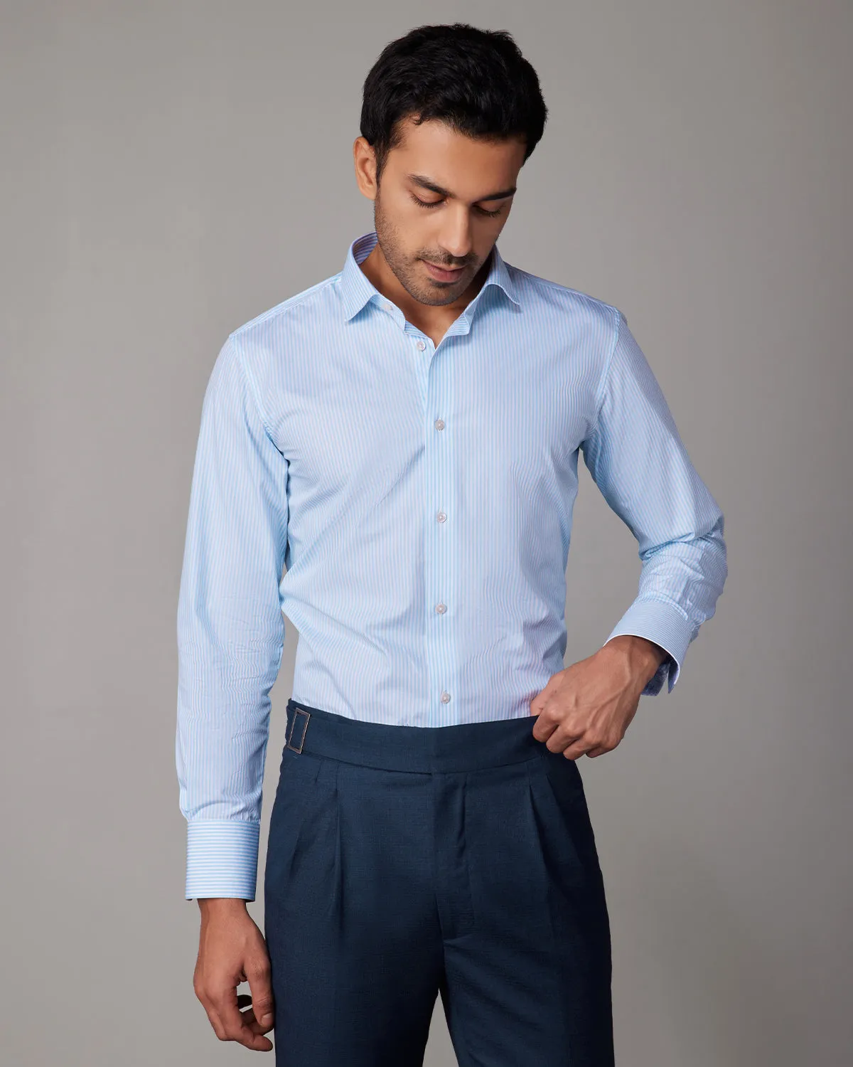 Light Blue Poplin Striped Shirt