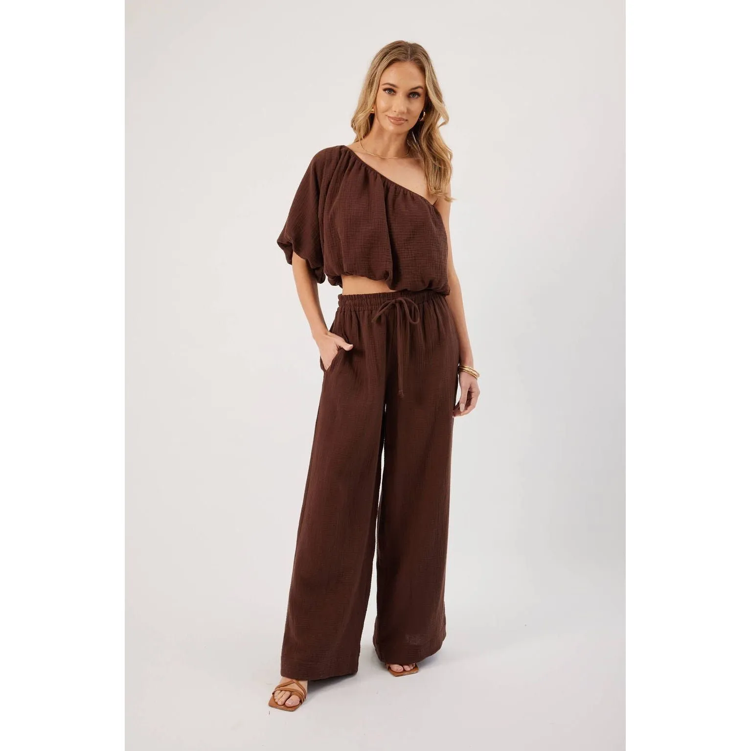 Lina Chocolate One Shoulder Top