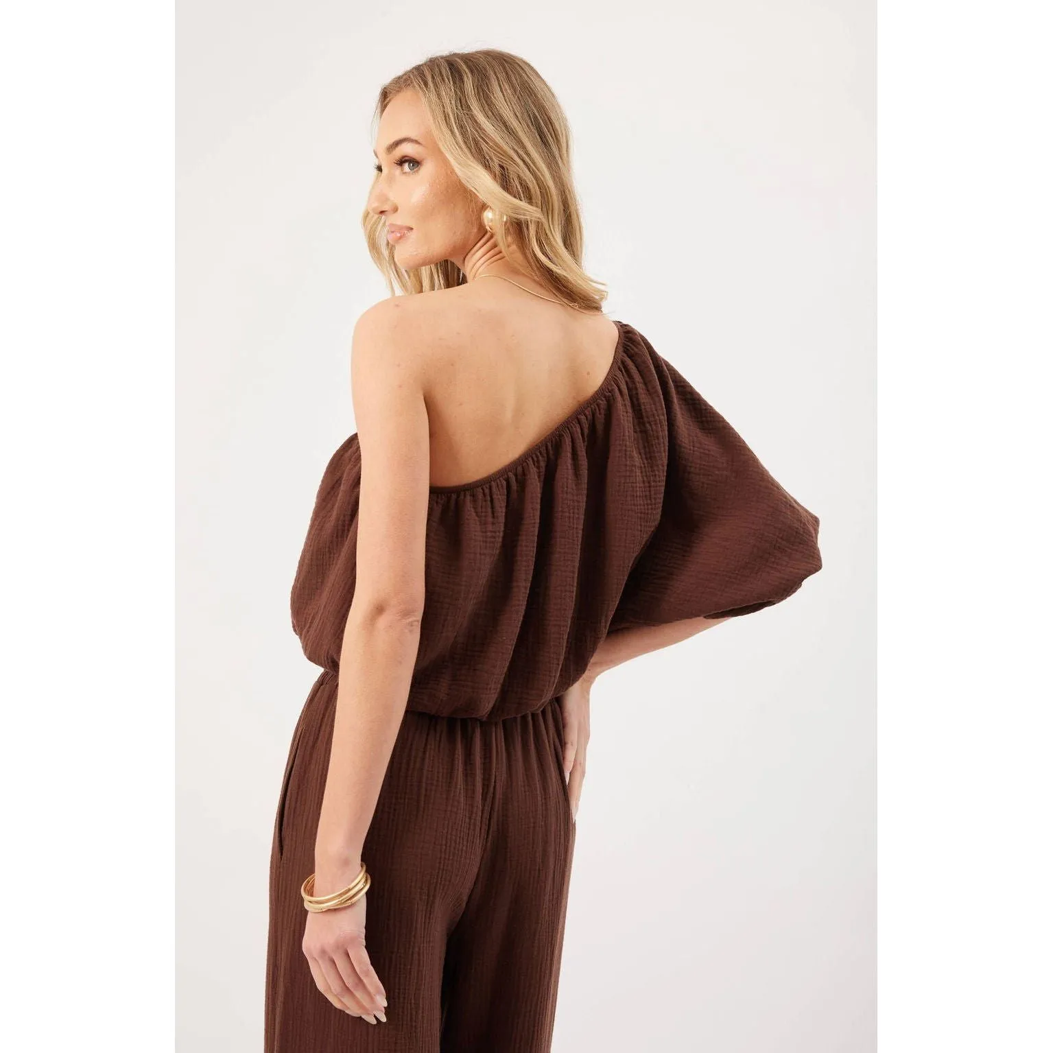 Lina Chocolate One Shoulder Top