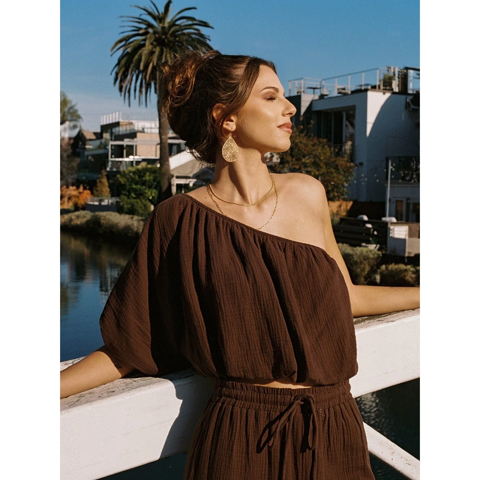 Lina Chocolate One Shoulder Top