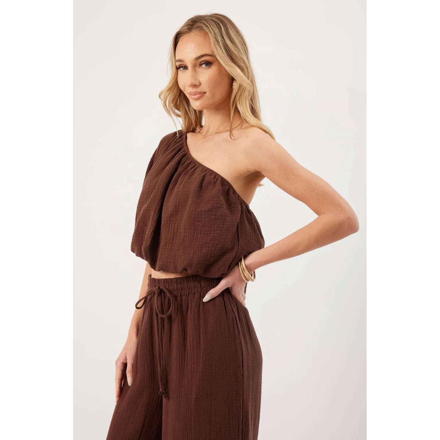 Lina Chocolate One Shoulder Top