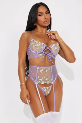 Lover Girl Embroidered Garter 3 Piece Set - Lavender