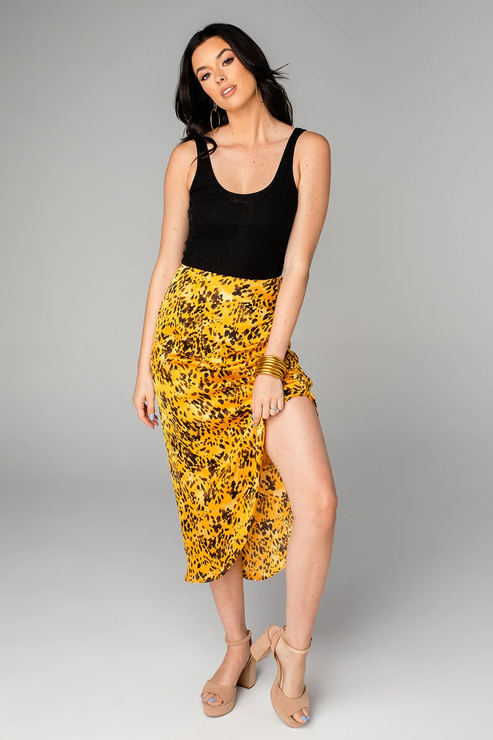 Marie Zip Fron Midi Skirt - Tortoiseshell