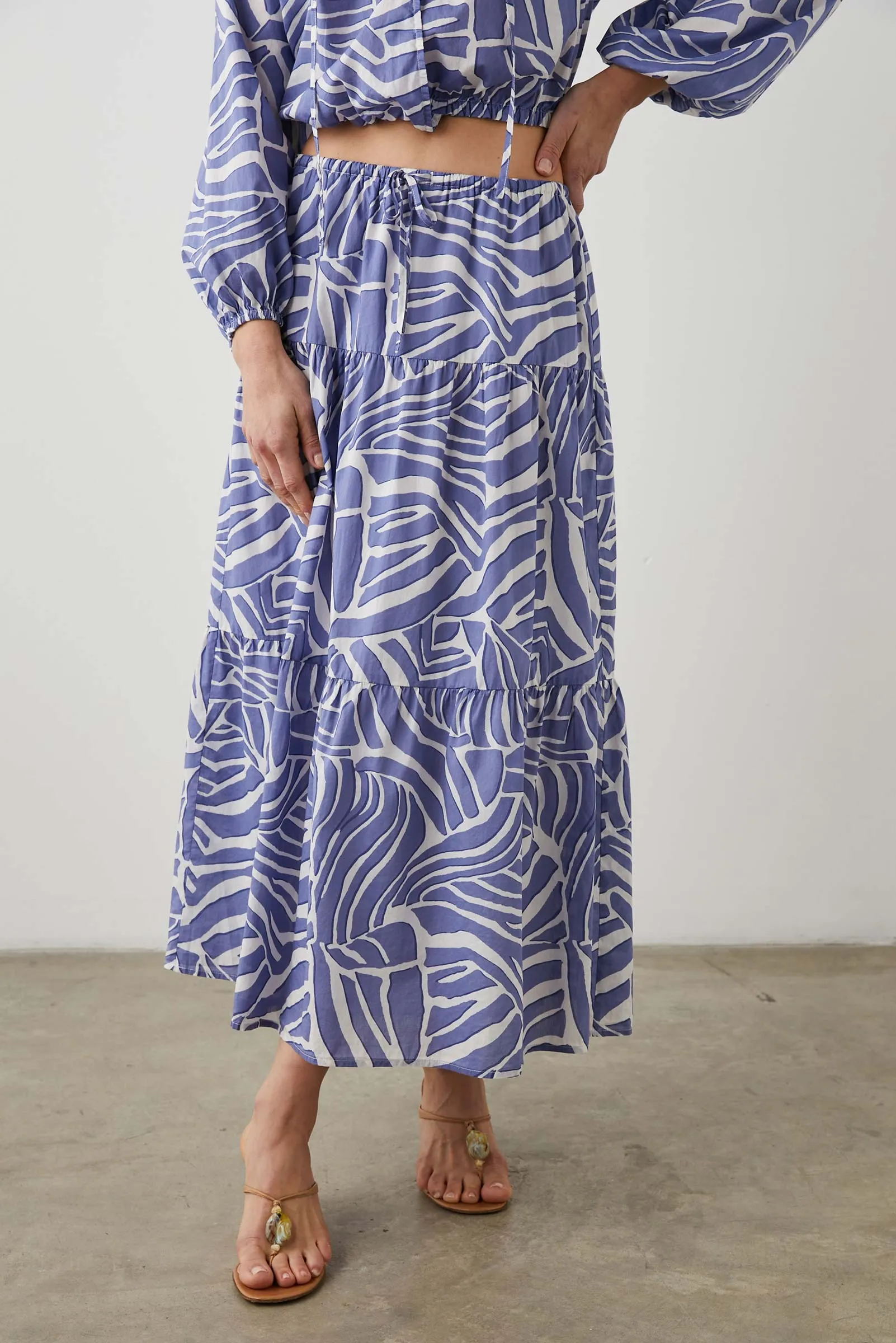 Mary Wave-Print Cotton Skirt