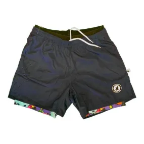 Mens 2-1 Compression Navy/Neon Motley Pickleball 7" Shorts