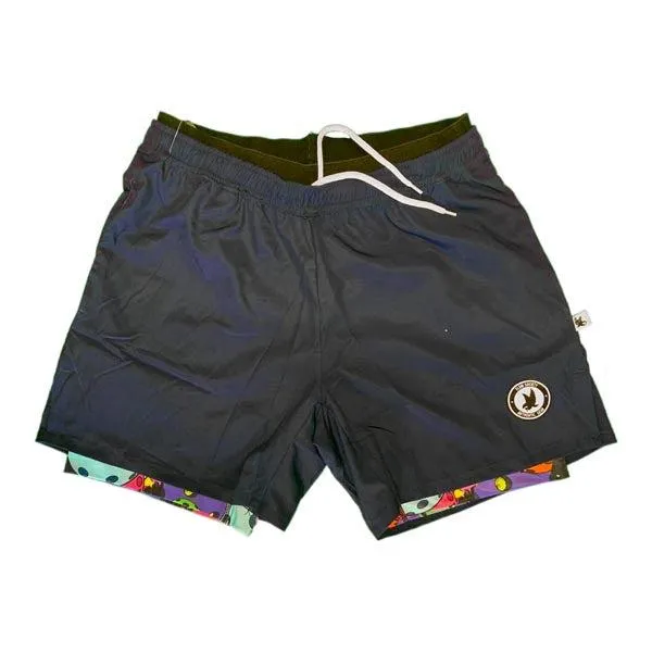 Mens 2-1 Compression Navy/Neon Motley Pickleball 7" Shorts