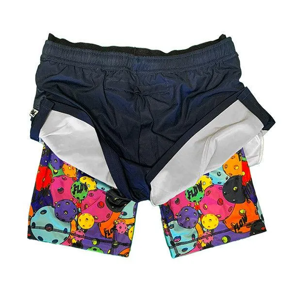 Mens 2-1 Compression Navy/Neon Motley Pickleball 7" Shorts