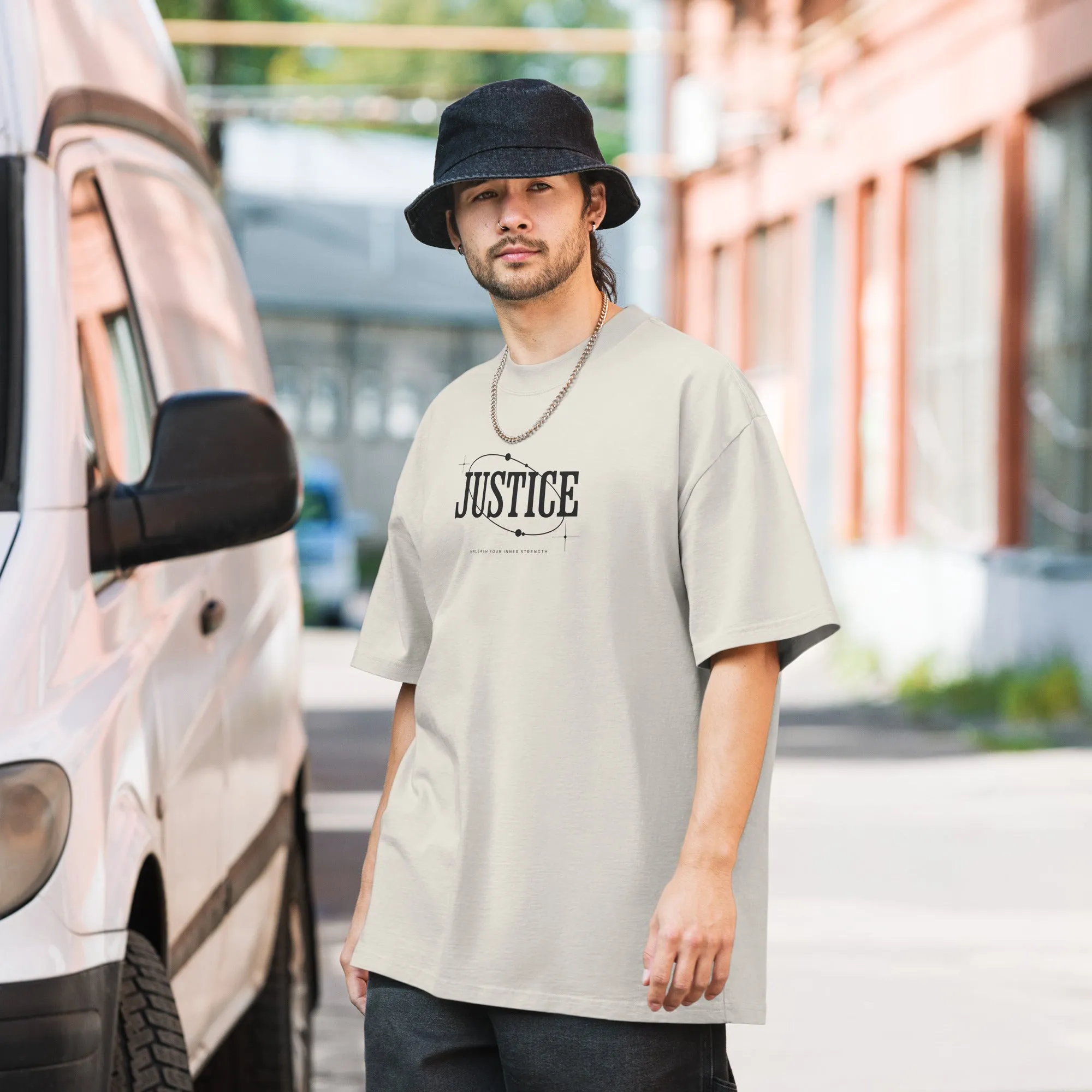 Men's Angelic Justice Theme Oversized Faded T-shirt