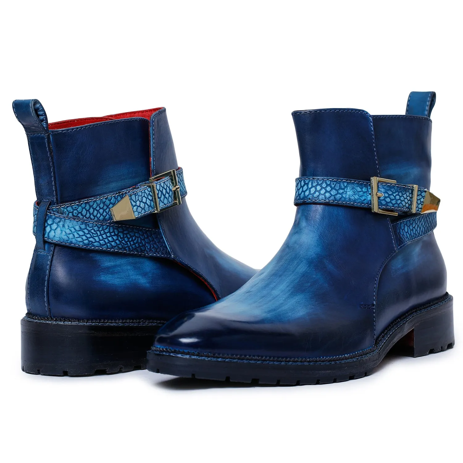 Mens Cross Strap Boots- Navy