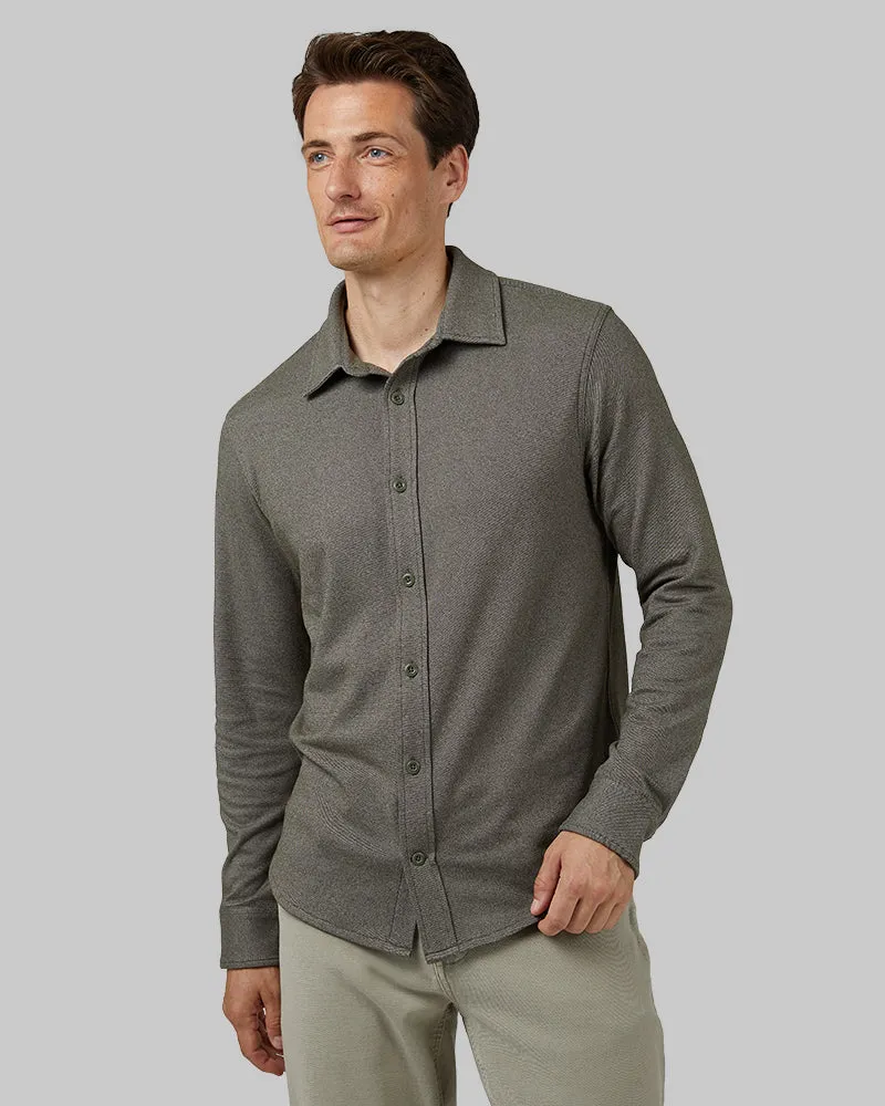 MEN'S SOFT STRETCH KNIT LONG SLEEVE BUTTON-UP