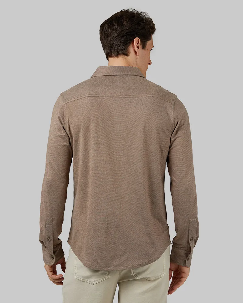 MEN'S SOFT STRETCH KNIT LONG SLEEVE BUTTON-UP