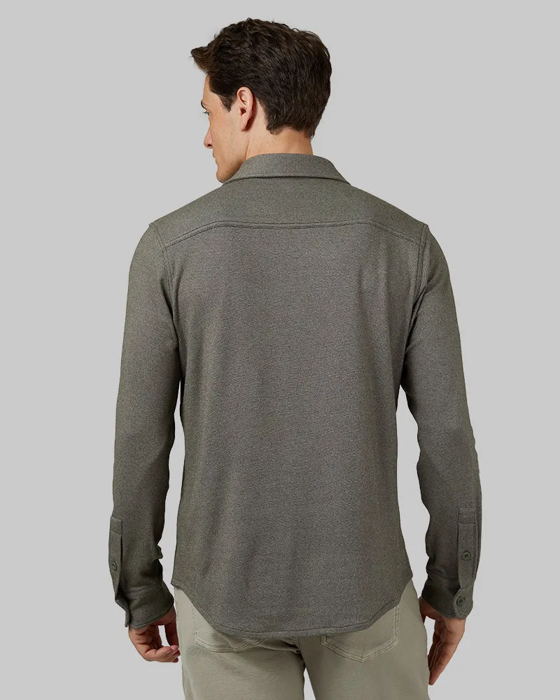 MEN'S SOFT STRETCH KNIT LONG SLEEVE BUTTON-UP