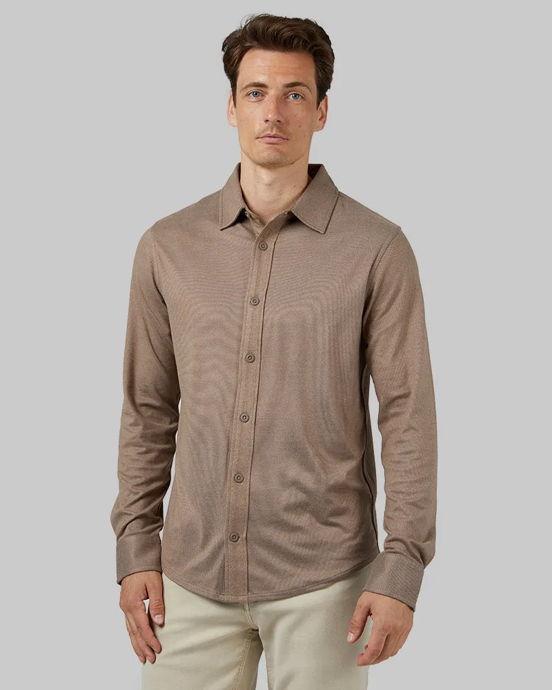 MEN'S SOFT STRETCH KNIT LONG SLEEVE BUTTON-UP