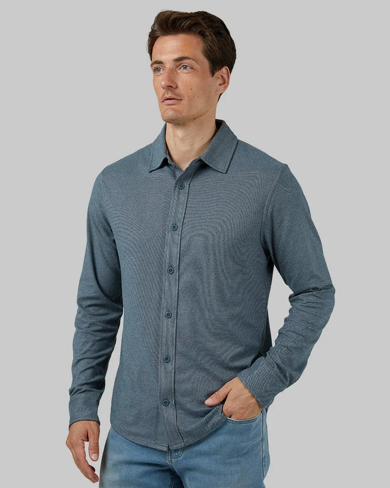 MEN'S SOFT STRETCH KNIT LONG SLEEVE BUTTON-UP