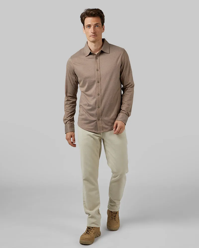 MEN'S SOFT STRETCH KNIT LONG SLEEVE BUTTON-UP