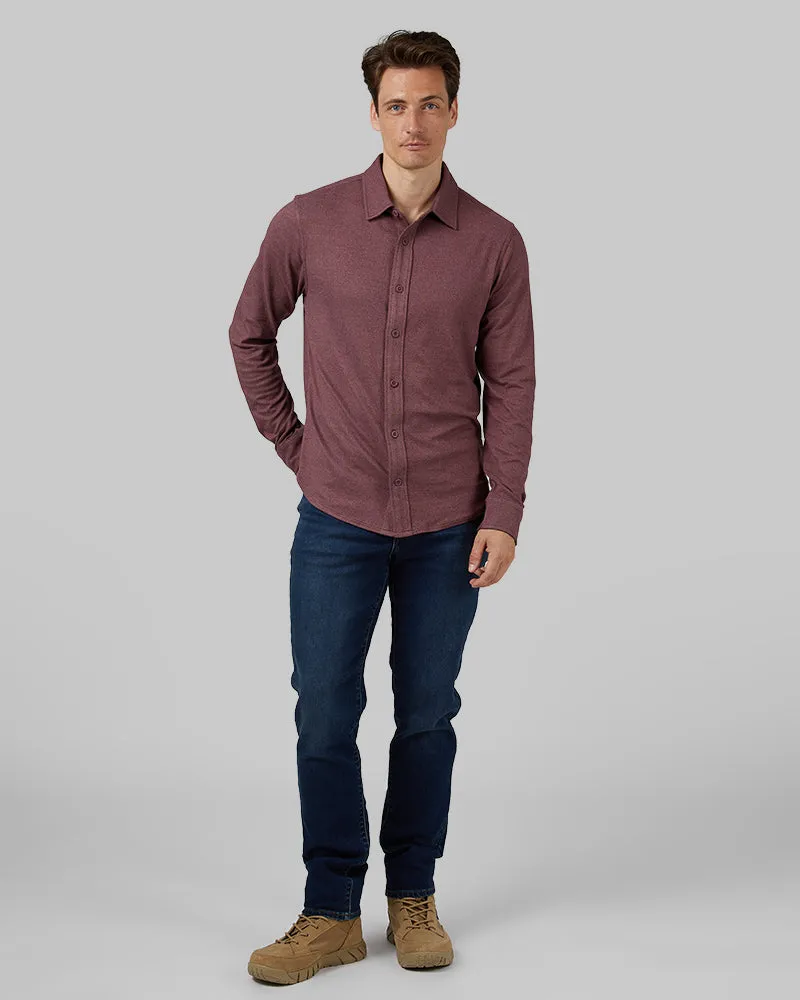 MEN'S SOFT STRETCH KNIT LONG SLEEVE BUTTON-UP