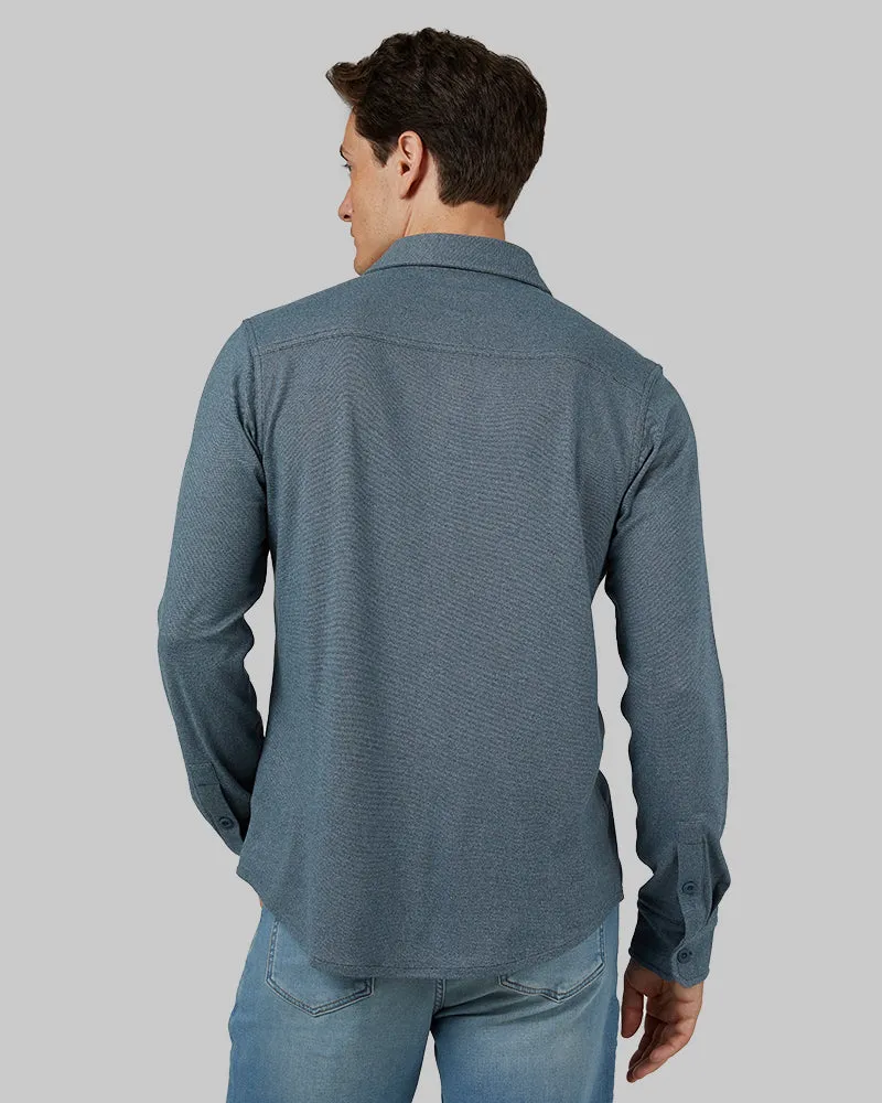 MEN'S SOFT STRETCH KNIT LONG SLEEVE BUTTON-UP