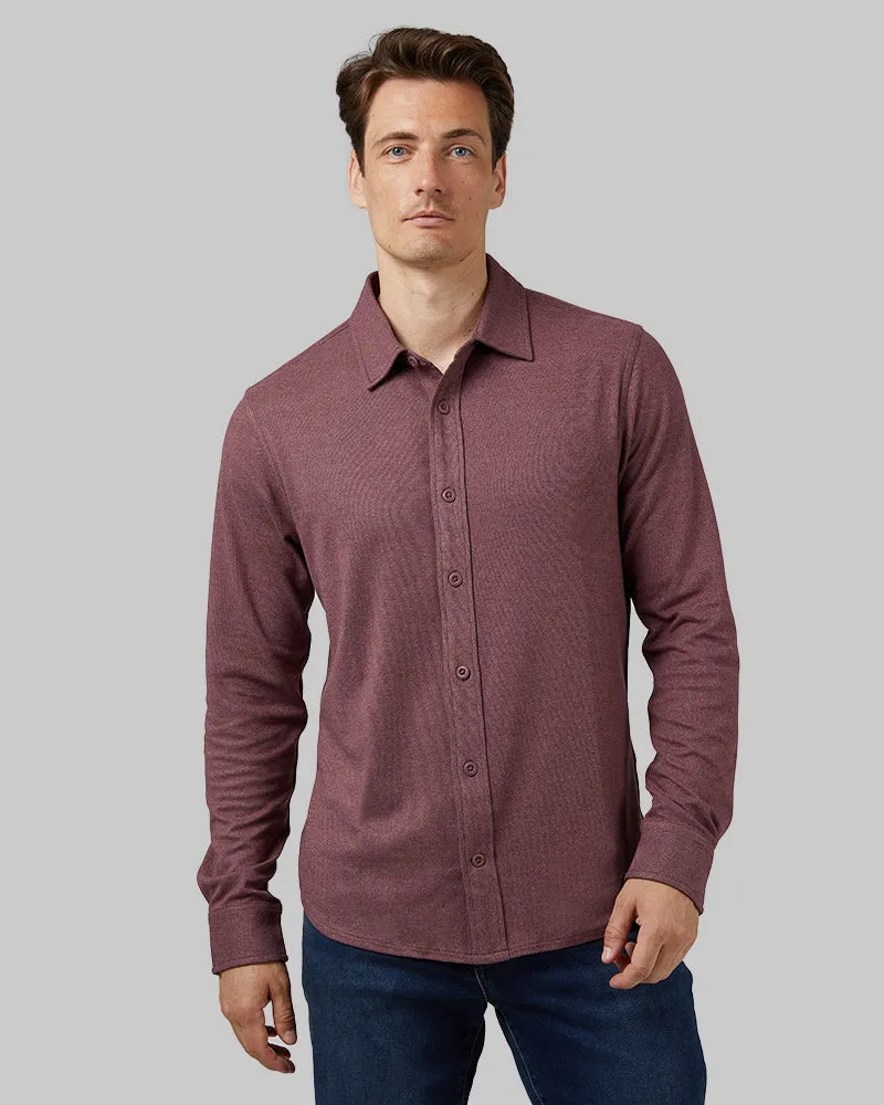 MEN'S SOFT STRETCH KNIT LONG SLEEVE BUTTON-UP