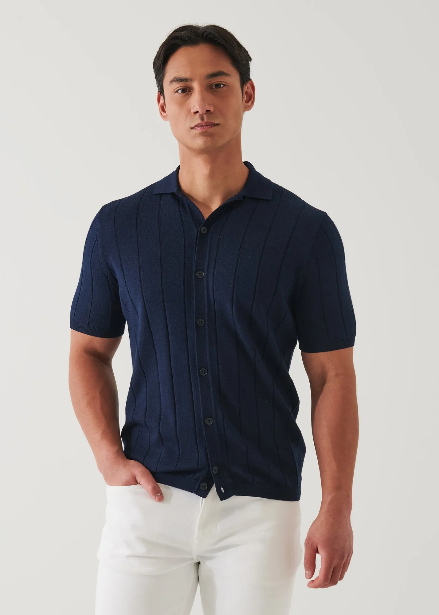 MERINO WOOL-SILK BLEND KNIT BUTTON UP