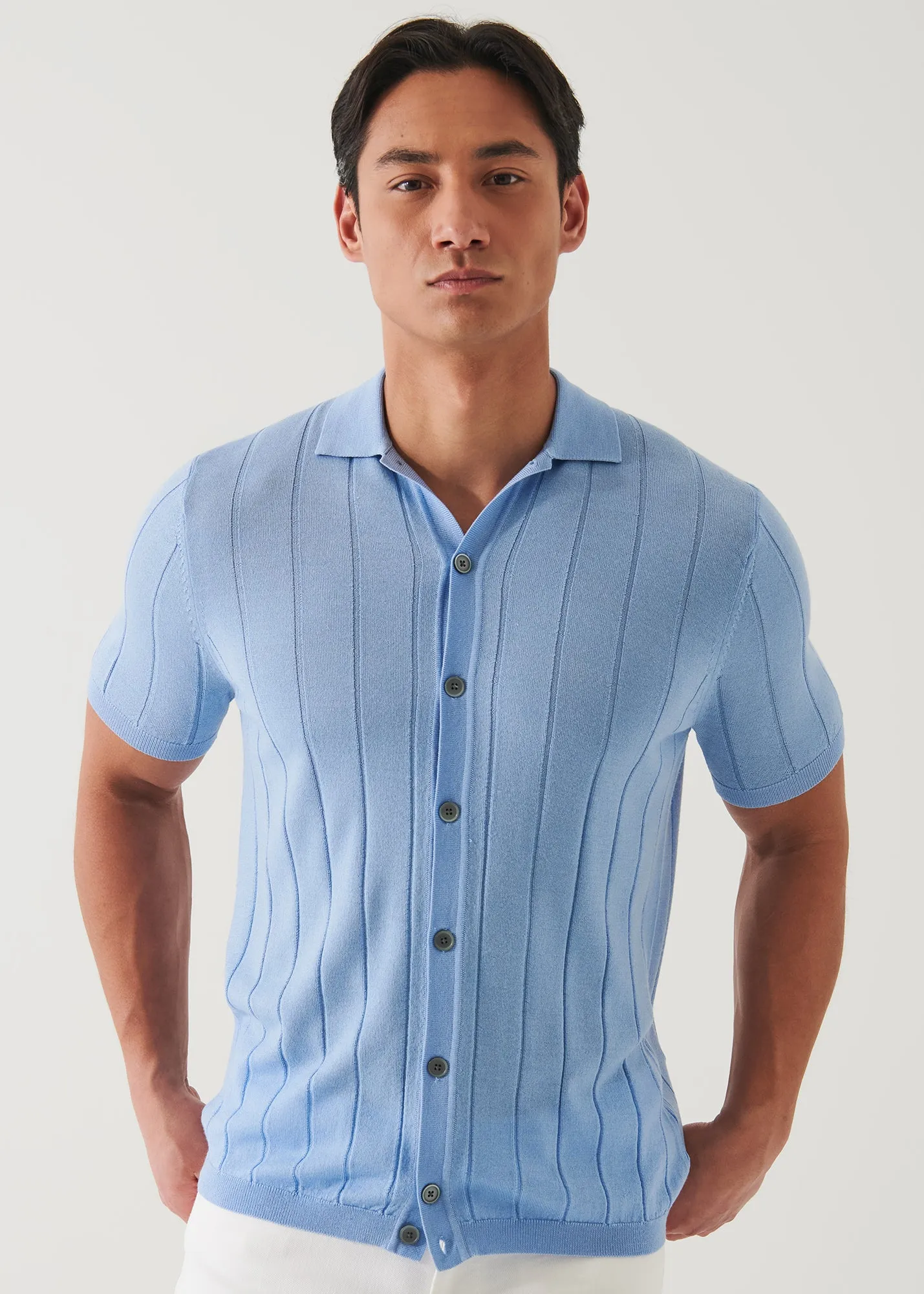 MERINO WOOL-SILK BLEND KNIT BUTTON UP