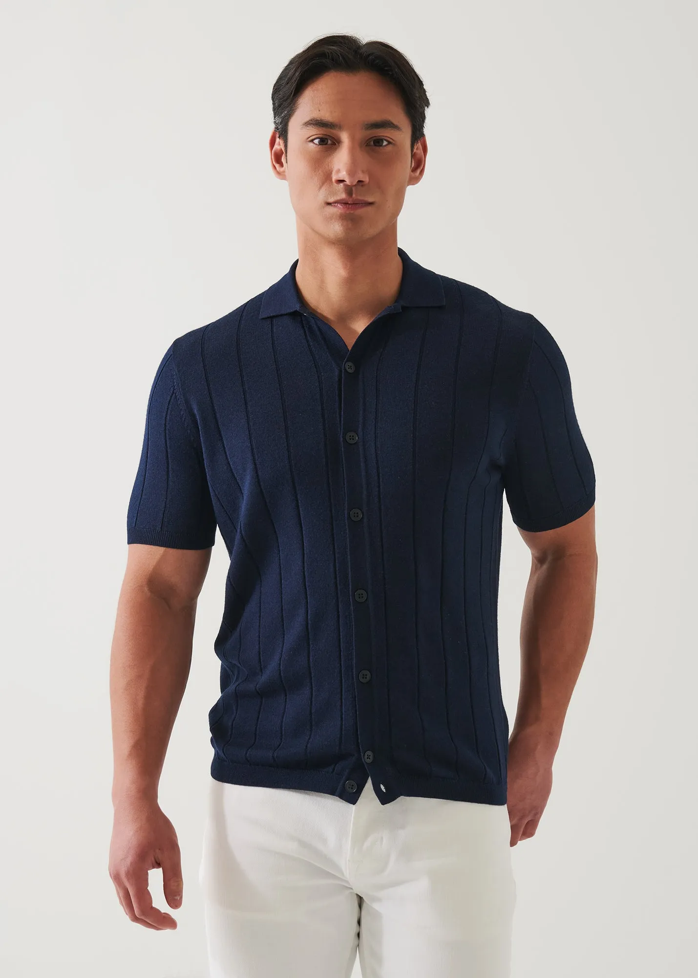 MERINO WOOL-SILK BLEND KNIT BUTTON UP