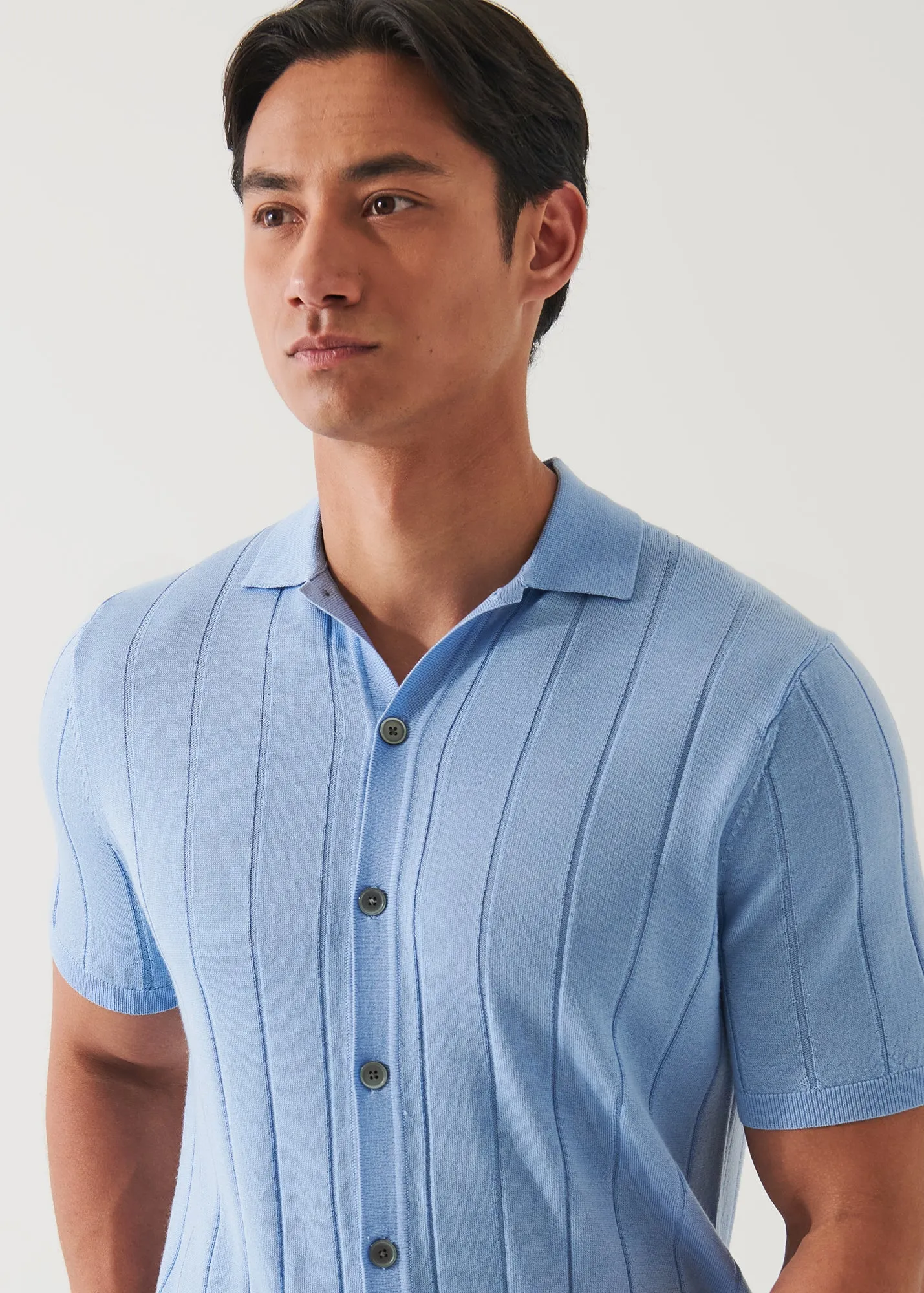 MERINO WOOL-SILK BLEND KNIT BUTTON UP