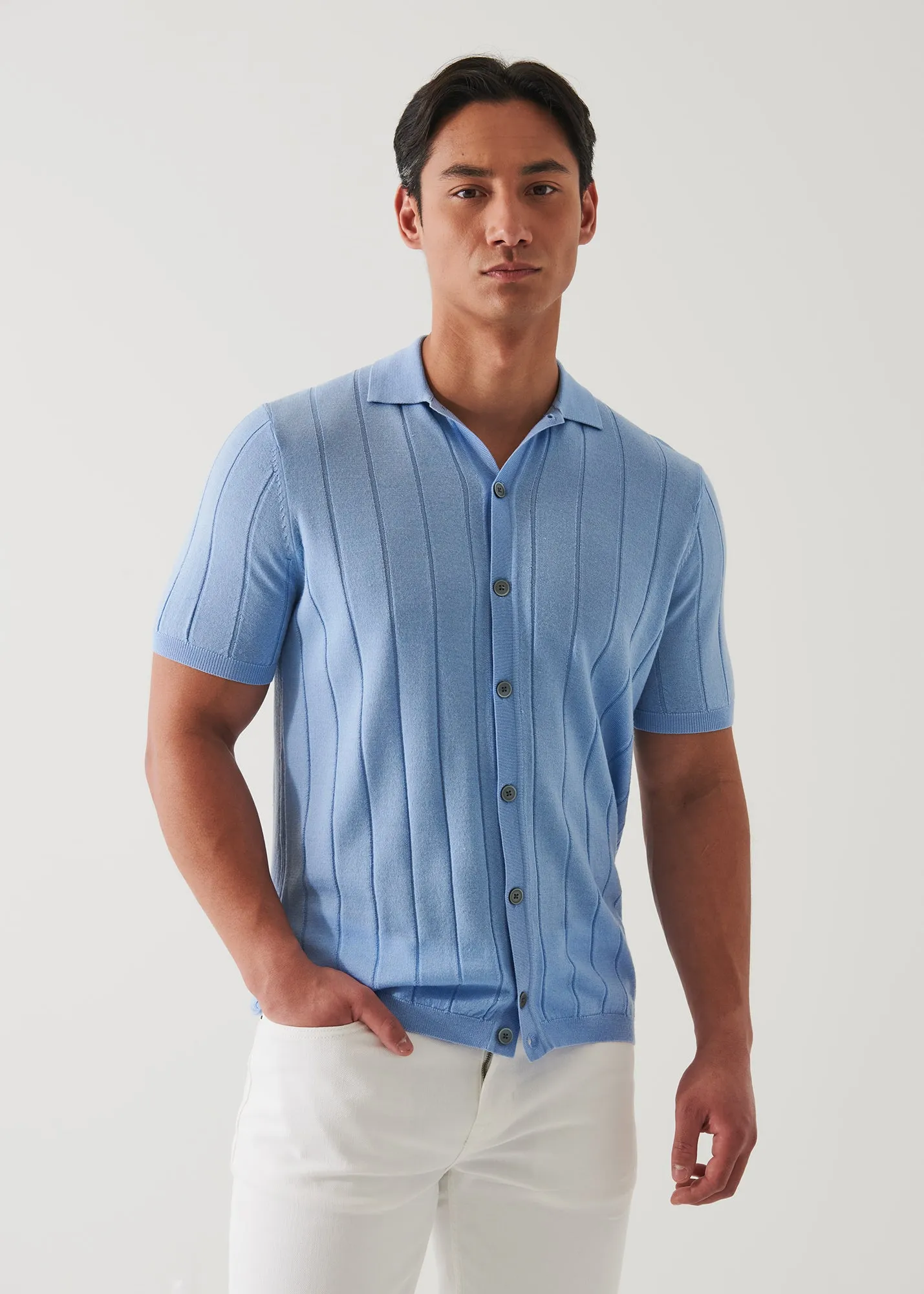 MERINO WOOL-SILK BLEND KNIT BUTTON UP