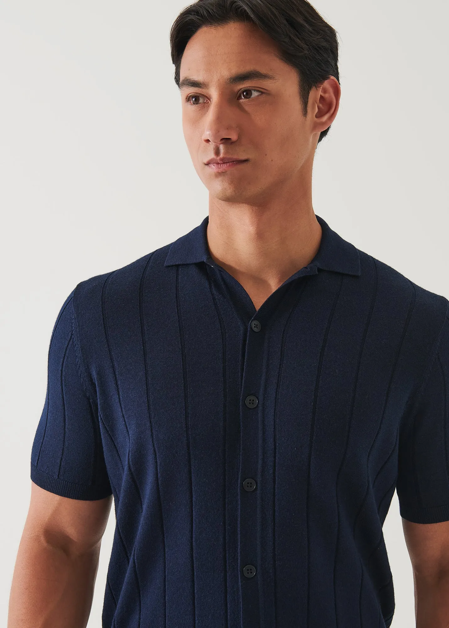 MERINO WOOL-SILK BLEND KNIT BUTTON UP