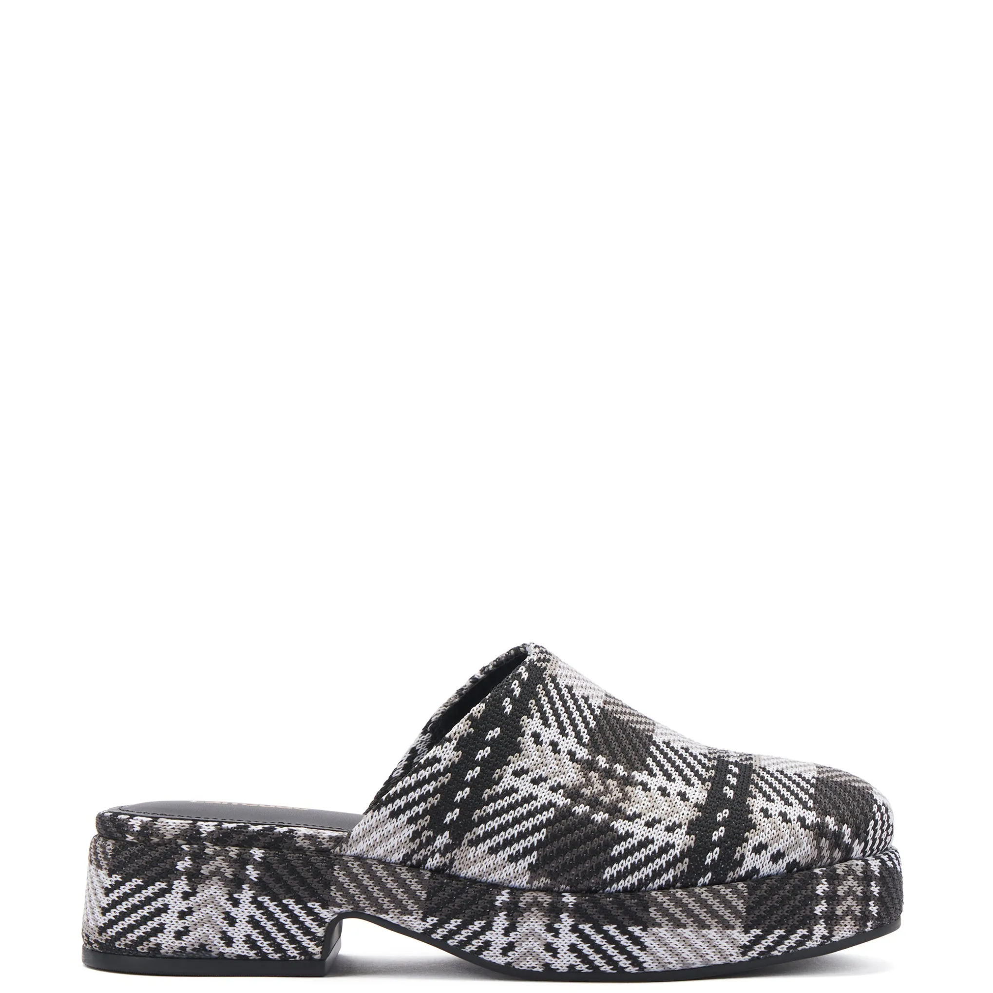 Miso Flatform Clog In Black and White Plaid Knit