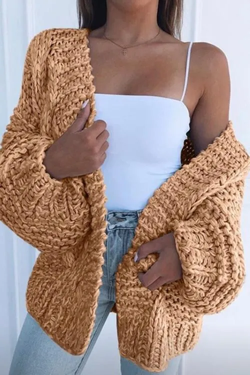 Mohair Chunky Oversized Cable Knit Baggy Sleeve Cardigan Sweater