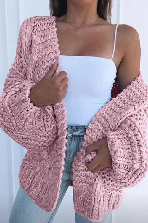 Mohair Chunky Oversized Cable Knit Baggy Sleeve Cardigan Sweater